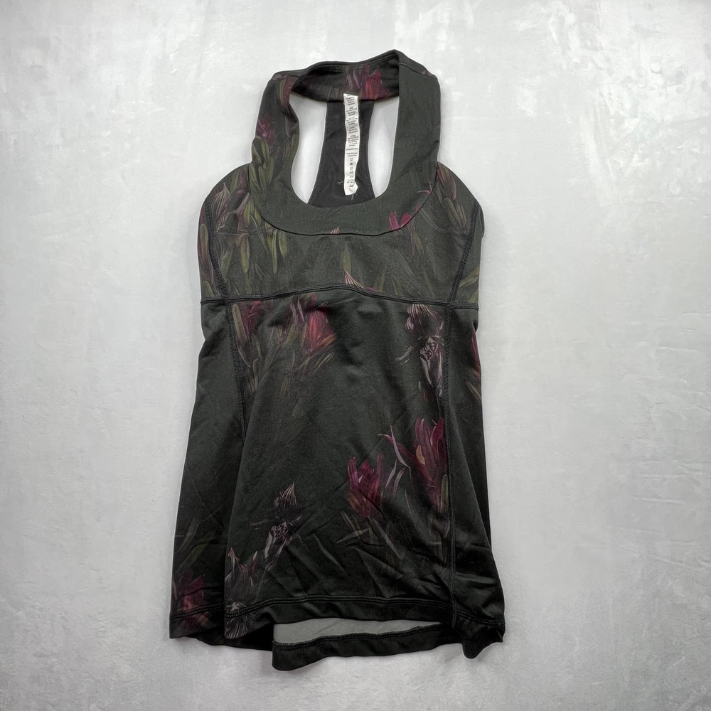 Lululemon Women's Midnight Iris Black Floral Scoop Neck Halter Tank Size 4 - Picture 1 of 4